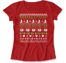 Load image into Gallery viewer, Boats - Ugly Christmas Sweater - T Shirt - Boats_-_Ugly_Christmas_Sweater_women_red