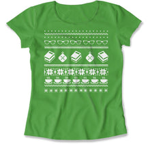 Load image into Gallery viewer, Books - Ugly Christmas Sweater - T Shirt - Books_-_Ugly_Christmas_Sweater_women_kelly