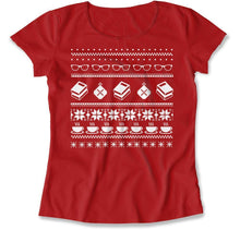 Load image into Gallery viewer, Books - Ugly Christmas Sweater - T Shirt - Books_-_Ugly_Christmas_Sweater_women_red