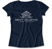 Load image into Gallery viewer, Brett DeLawyer, A Denial Correlation - T Shirt - Brett_DeLawyer_A_Denial_Correlation_women_navy