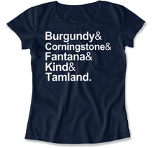 Load image into Gallery viewer, Burgundy &amp; Corningstone &amp; Fantana &amp; Kind &amp; Tamland. - T Shirt - Burgundy_Corningstone_Fantana_Kind_Tamland_women_navy