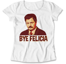 Load image into Gallery viewer, Bye Felicia - Ron Swanson - T Shirt - Bye_Felicia_-_Ron_Swanson_women_white