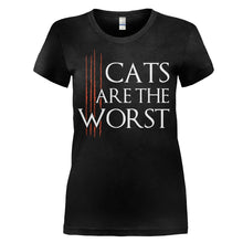 Load image into Gallery viewer, Cats are the Worst - T Shirt - CATS-ARE-THE-WORST---womens-black