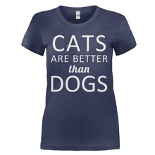 Load image into Gallery viewer, Cats Are Better Than Dogs - T Shirt - CATS_ARE_BETTER_THAN_DOGS_-_Ladies_-_navyblue