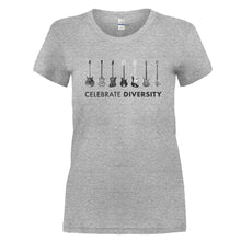 Load image into Gallery viewer, Celebrate Diversity - Bass Guitar - T Shirt - CELEBRATE_DIVERSITY_-_BASS_GUITAR_-_Ladies_-_Heathergrey