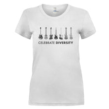 Load image into Gallery viewer, Celebrate Diversity - Bass Guitar - T Shirt - CELEBRATE_DIVERSITY_-_BASS_GUITAR_-_Ladies_-_White