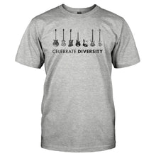 Load image into Gallery viewer, Celebrate Diversity - Bass Guitar - T Shirt - CELEBRATE_DIVERSITY_-_BASS_GUITAR_-_Men_-_Heathergrey