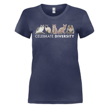 Load image into Gallery viewer, Celebrate Diversity - Cats - T Shirt - CELEBRATE_DIVERSITY_-_CATS_-_Ladies_-_navyblue
