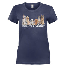 Load image into Gallery viewer, Celebrate Diversity - Dogs - T Shirt - CELEBRATE_DIVERSITY_-_DOGS-_Ladies_-_Navy