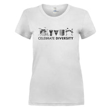 Load image into Gallery viewer, Celebrate Diversity - Drums - T Shirt - CELEBRATE_DIVERSITY_-_DRUMS_-_Ladies_-_white