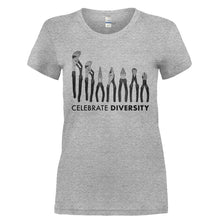 Load image into Gallery viewer, Celebrate Diversity - Electrician - T Shirt - CELEBRATE_DIVERSITY_-_ELECTRICIAN-_Ladies_-_Grey