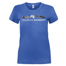 Load image into Gallery viewer, Celebrate Diversity - Game Consoles - T Shirt - CELEBRATE_DIVERSITY_-_GAME_CONSOLES_-_Ladies_-_royalblue