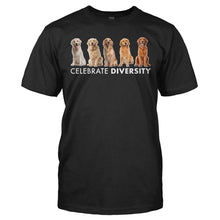 Load image into Gallery viewer, Celebrate Diversity - Golden Retrievers - T Shirt - CELEBRATE_DIVERSITY_-_GOLDEN_RETRIEVERS_-_Men_-_black