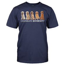 Load image into Gallery viewer, Celebrate Diversity - Golden Retrievers - T Shirt - CELEBRATE_DIVERSITY_-_GOLDEN_RETRIEVERS_-_Men_-_navyblue