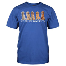 Load image into Gallery viewer, Celebrate Diversity - Golden Retrievers - T Shirt - CELEBRATE_DIVERSITY_-_GOLDEN_RETRIEVERS_-_Men_-_royalblue