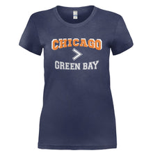 Load image into Gallery viewer, Chicago > Green Bay - T Shirt - CHICAGO_GREEN_BAY-_Ladies_-_Navy