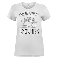 Load image into Gallery viewer, Chilling With My Snowmies - T Shirt - CHILLING_WITH_MY_SNOWMIES-_Ladies_-_White