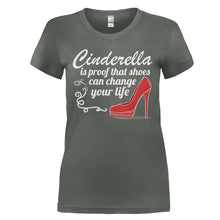 Load image into Gallery viewer, Cinderella Is Proof That Shoes Can Change Your Life - T Shirt - CINDERELLA_IS_PROOF_THAT_SHOES_CAN_CHANGE_YOUR_LIFE_-_Ladies_-_charcoal
