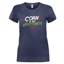 Load image into Gallery viewer, Corn Is My Kryptonite - T Shirt - CORN_IS_MY_KRYPTONITE_-_Ladies_-_navyblue