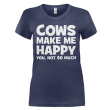 Load image into Gallery viewer, Cows Make Me Happy - T Shirt - COWS_MAKE_ME_HAPPY_-_ladies_-_navyblue
