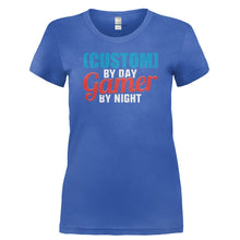 Load image into Gallery viewer, (Custom) By Day. Gamer By Night - Personalized - T Shirt - CUSTOM_BY_DAY._GAMER_BY_NIGHT_-_PERSONALIZED-_Ladies_-_Royal