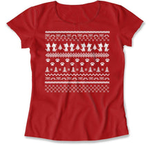 Load image into Gallery viewer, Cats - Ugly Christmas Sweater - T Shirt - Cats_-_Ugly_Christmas_Sweater_women_red