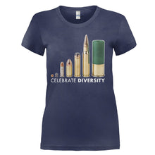 Load image into Gallery viewer, Celebrate Diversity - Bullets - T Shirt - Celebrate-Diversity---Bullets---women---Navy-Blue