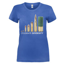 Load image into Gallery viewer, Celebrate Diversity - Bullets - T Shirt - Celebrate-Diversity---Bullets---women---Royal-Blue