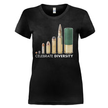 Load image into Gallery viewer, Celebrate Diversity - Bullets - T Shirt - Celebrate-Diversity---Bullets---women---black
