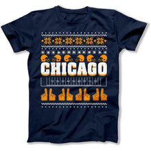Load image into Gallery viewer, Chicago - Ugly Christmas Sweater - T Shirt - Chicago_-_Ugly_Christmas_Sweater_men_navy