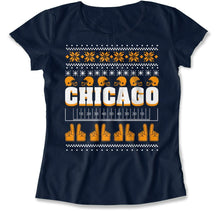 Load image into Gallery viewer, Chicago - Ugly Christmas Sweater - T Shirt - Chicago_-_Ugly_Christmas_Sweater_women_navy