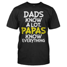 Load image into Gallery viewer, Dads Know A Lot. Papas Know Everything - T Shirt - DADS_KNOW_A_LOT_PAPAS_KNOW_EVERYTHING_-_men_-_black