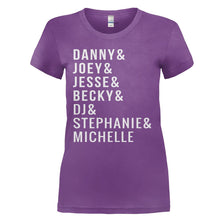 Load image into Gallery viewer, Danny &amp; Joey &amp; Jesse &amp; Becky &amp; DJ &amp; Stephanie &amp; Michelle - T Shirt - DANNY___JOEY___JESSE___BECKY___DJ___STEPHANIE___MICHELLE_-_ladies_-_purple