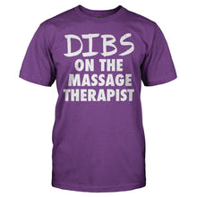Load image into Gallery viewer, Dibs On The Massage Therapist - T Shirt - DIBS_ON_THE_MASSAGE_THERAPIST_-_Men_-_purple