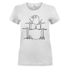 Load image into Gallery viewer, Drum Playing Otter - T Shirt - DRUM_PLAYING_OTTER_-_ladies_-_white