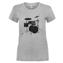 Load image into Gallery viewer, Drum Set - T Shirt - DRUM_SET_-_Ladies_-_heathergrey