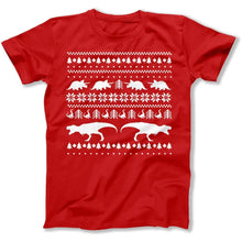 Load image into Gallery viewer, Dinosaur - Ugly Christmas Sweater - T Shirt - Dinosaur_-_Ugly_Christmas_Sweater_men_red