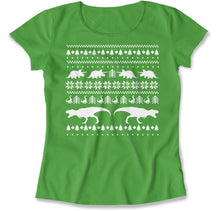 Load image into Gallery viewer, Dinosaur - Ugly Christmas Sweater - T Shirt - Dinosaur_-_Ugly_Christmas_Sweater_women_kelly