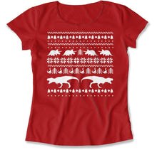 Load image into Gallery viewer, Dinosaur - Ugly Christmas Sweater - T Shirt - Dinosaur_-_Ugly_Christmas_Sweater_women_red