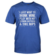 Load image into Gallery viewer, Drink Wine, Play With German Shepherd and Take Naps - T Shirt - Drink_Wine_Play_With_German_Shepherd_and_Take_Naps_men_royal