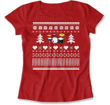 Load image into Gallery viewer, Drums - Ugly Christmas Sweater - T Shirt - Drums_-_Ugly_Christmas_Sweater_women_red