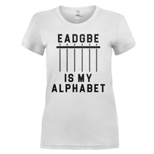 Load image into Gallery viewer, EADGBE is My Alphabet - T Shirt - EADGBE_is_my_Alphabet_-_ladies_-_white