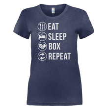Load image into Gallery viewer, Eat. Sleep. Box. Repeat. - T Shirt - EAT._SLEEP._BOX._REPEAT-_Ladies_-_Navy