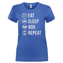 Load image into Gallery viewer, Eat. Sleep. Box. Repeat. - T Shirt - EAT._SLEEP._BOX._REPEAT-_Ladies_-_Royal