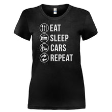 Load image into Gallery viewer, Eat. Sleep. Cars. Repeat. - T Shirt - EAT._SLEEP._CARS._REPEAT-_Ladies_-_Black