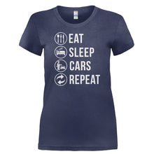 Load image into Gallery viewer, Eat. Sleep. Cars. Repeat. - T Shirt - EAT._SLEEP._CARS._REPEAT-_Ladies_-_Navy