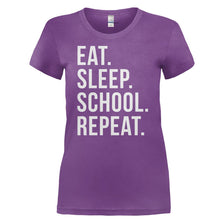 Load image into Gallery viewer, Eat. Sleep. School. Repeat. - T Shirt - EAT._SLEEP._SCHOOL._REPEAT-_Ladies_-_Purple