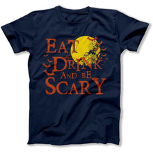 Load image into Gallery viewer, Eat Drink And Be Scary - T Shirt - EAT_DRINK_AND_BE_SCARY_-_mens_-_navy_blue
