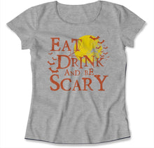 Load image into Gallery viewer, Eat Drink And Be Scary - T Shirt - EAT_DRINK_AND_BE_SCARY_-_womens_-_heather_grey