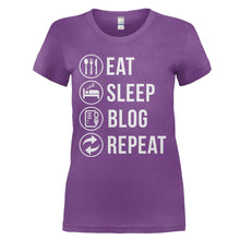 Load image into Gallery viewer, Eat. Sleep. Blog. Repeat. - T Shirt - EAT_SLEEP_BLOG_REPEAT_-_Ladies_-_purple